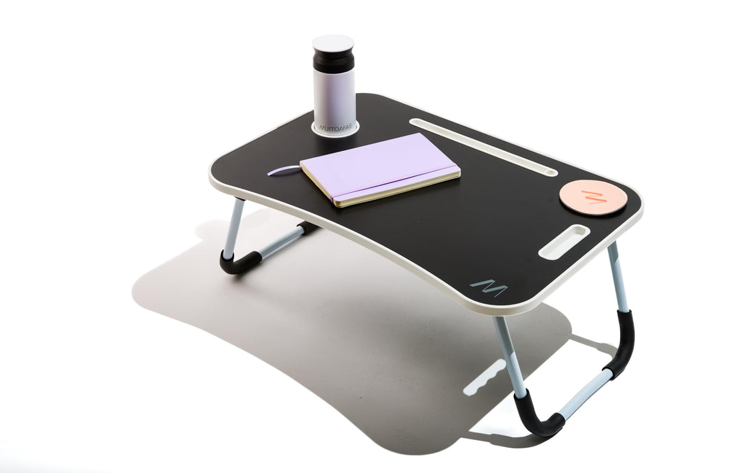 Smart Working Klapptisch aus Kunststoff und Metall, zusammenklappbar, mit Getränkehalter und Tablet-