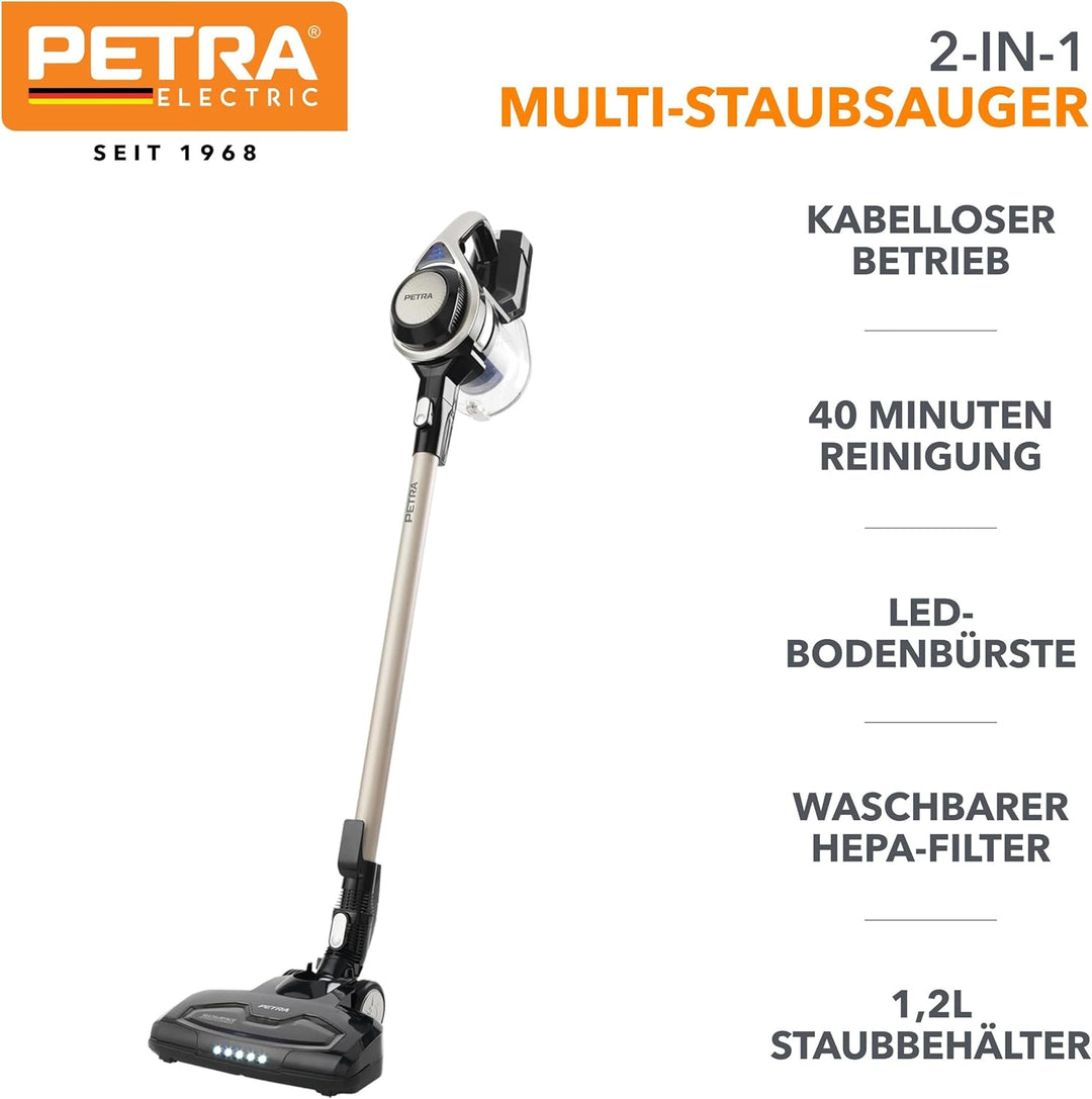 Petra PF0776VDEEU7 2-in-1 Multi Staubsauger - Kabelloser 22,2V Akku Stielstaubsauger & Handstaubsaug