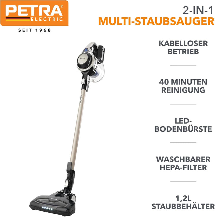 Petra PF0776VDEEU7 2-in-1 Multi Staubsauger - Kabelloser 22,2V Akku Stielstaubsauger & Handstaubsaug