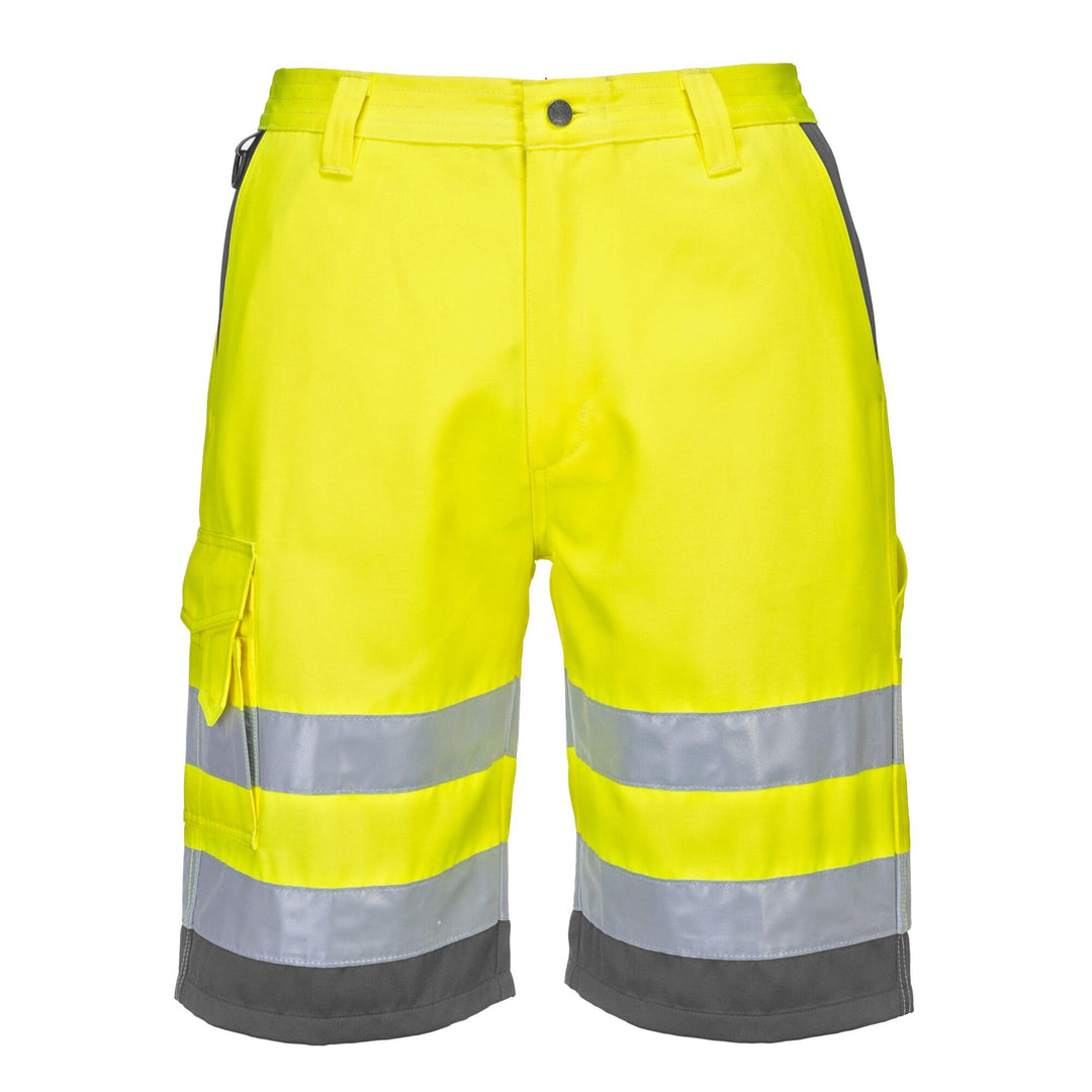 Portwest Warnschutz-Shorts aus Polyester-Baumwolle, Grösse: S, Farbe: Gelb/Grau, E043YGYS