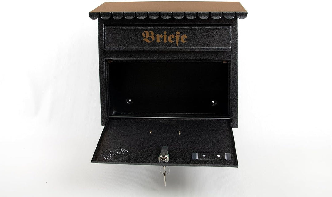 XXL Briefkasten Postkasten Zeitungsrolle Nostalgie Namenschild Wandmontage Flachdach (Anthrazit-Grau