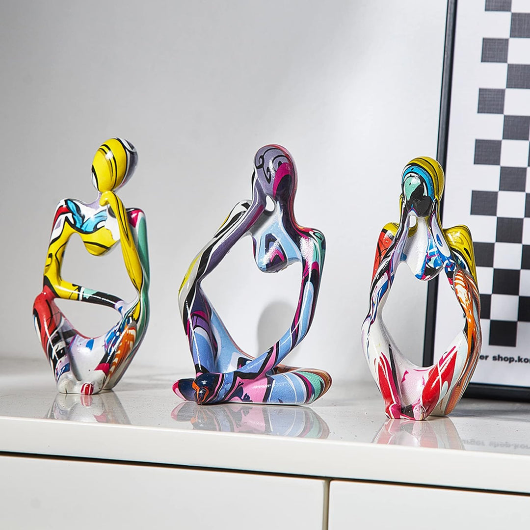 XINXUAN 3 Stück Denker-Statue-Skulpturen, Bürodekoration, kleines Regal, Dekoration, TV-Ständer, Dek