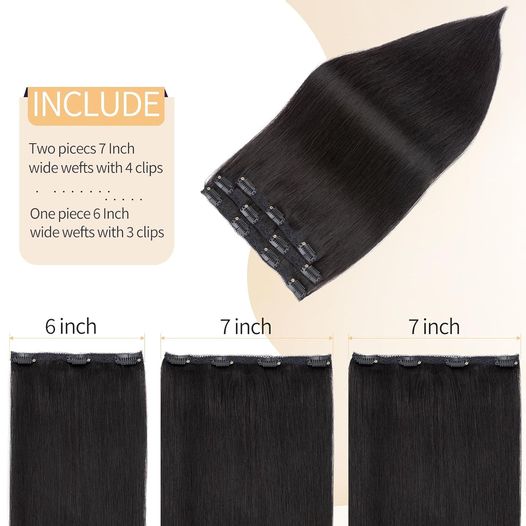 S-noilite Clip in Extensions Echthaar Natürliches Schwarz 25cm 56g Extensions Clip in Echthaar Haarv