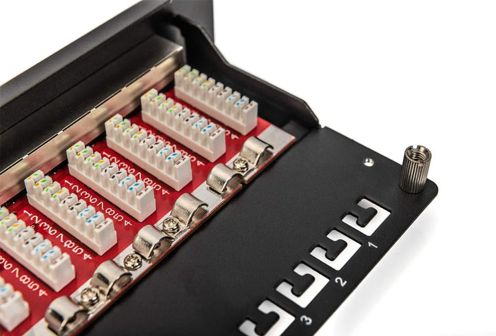 DIGITUS Cat-6A Patchpanel - 12 Ports - RJ45-Buchsen - 10-Zoll Rack-Mount 1HE - LSA Verteilerfeld - G