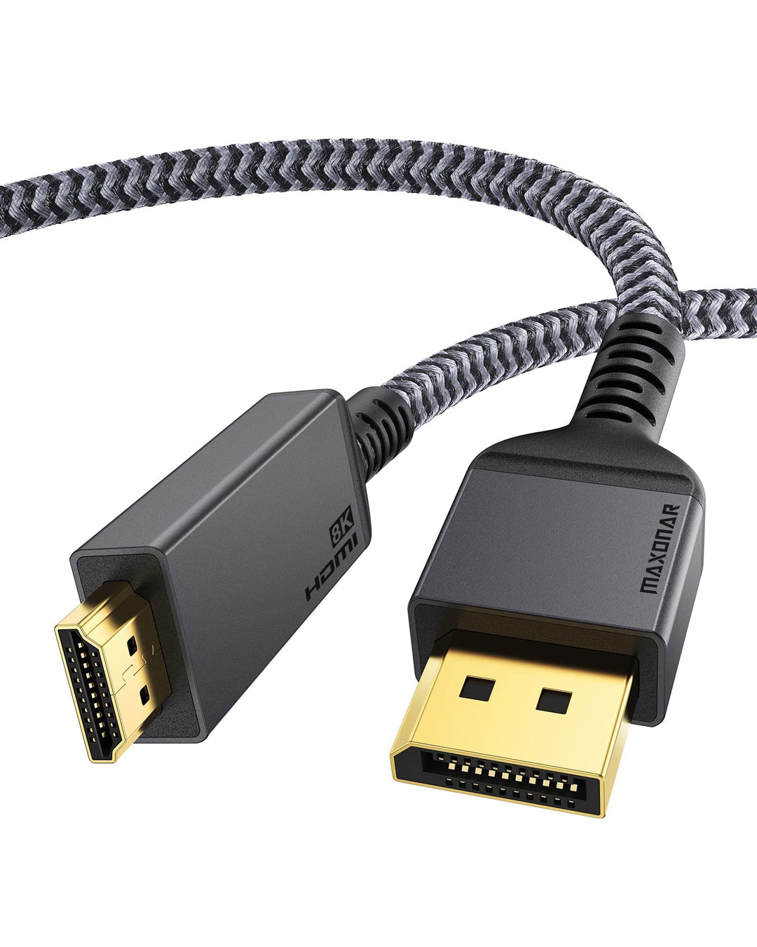 DisplayPort 1.4 auf HDMI 2.1 8K Kabel,Maxonar DP auf HDMI-Kabel 2m(6.6ft),[Aluminiumgehäuse,Nylongef