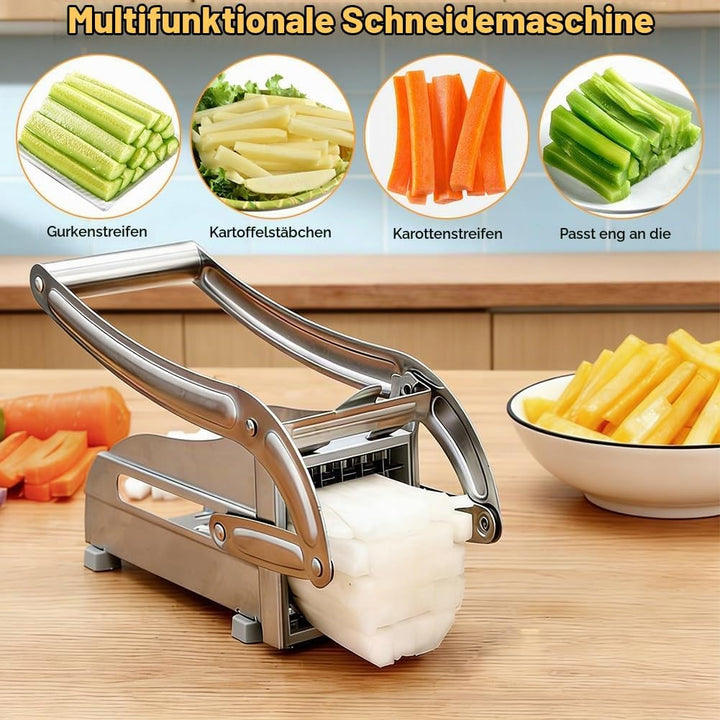 Pommesschneider Edelstahl, Pommespresse mit 2 Schneideeinsätzen, Multifunktionaler Kartoffelschneide