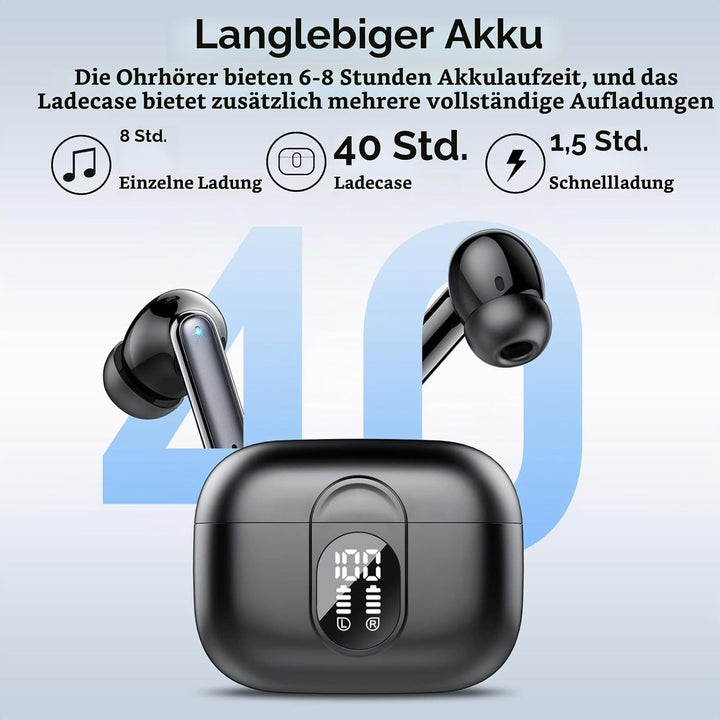 Csasan Bluetooth Kopfhörer, Kabellos Bluetooth 5.3 Deep Bass mit 4 ENC Mic, 40Std Spielzeit Touch Co