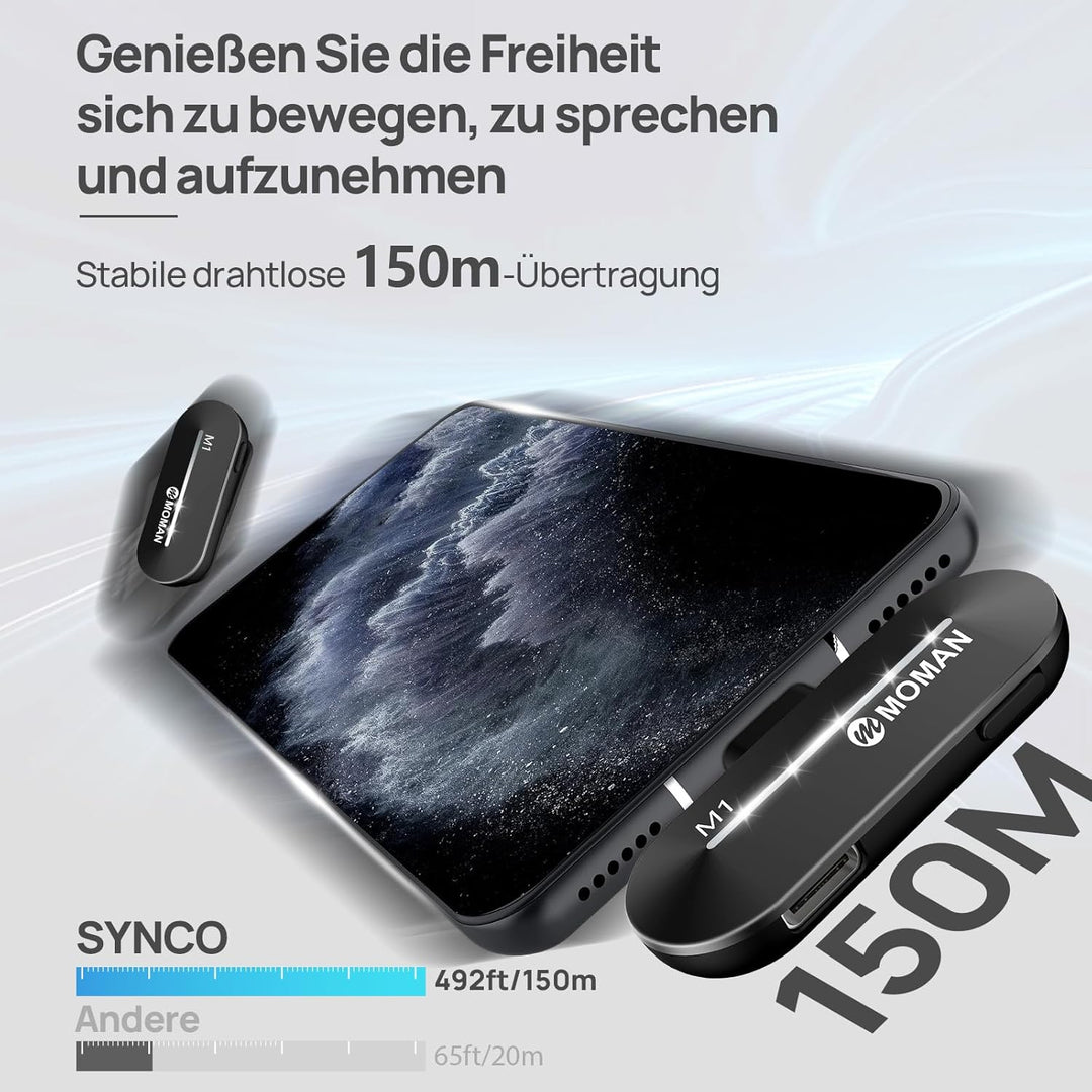 Moman Lavalier Wireless Microphone, CP1X(A) 2.4GHz【Lightning】 2TX&1RX Kabellose Ansteckmikrofon für