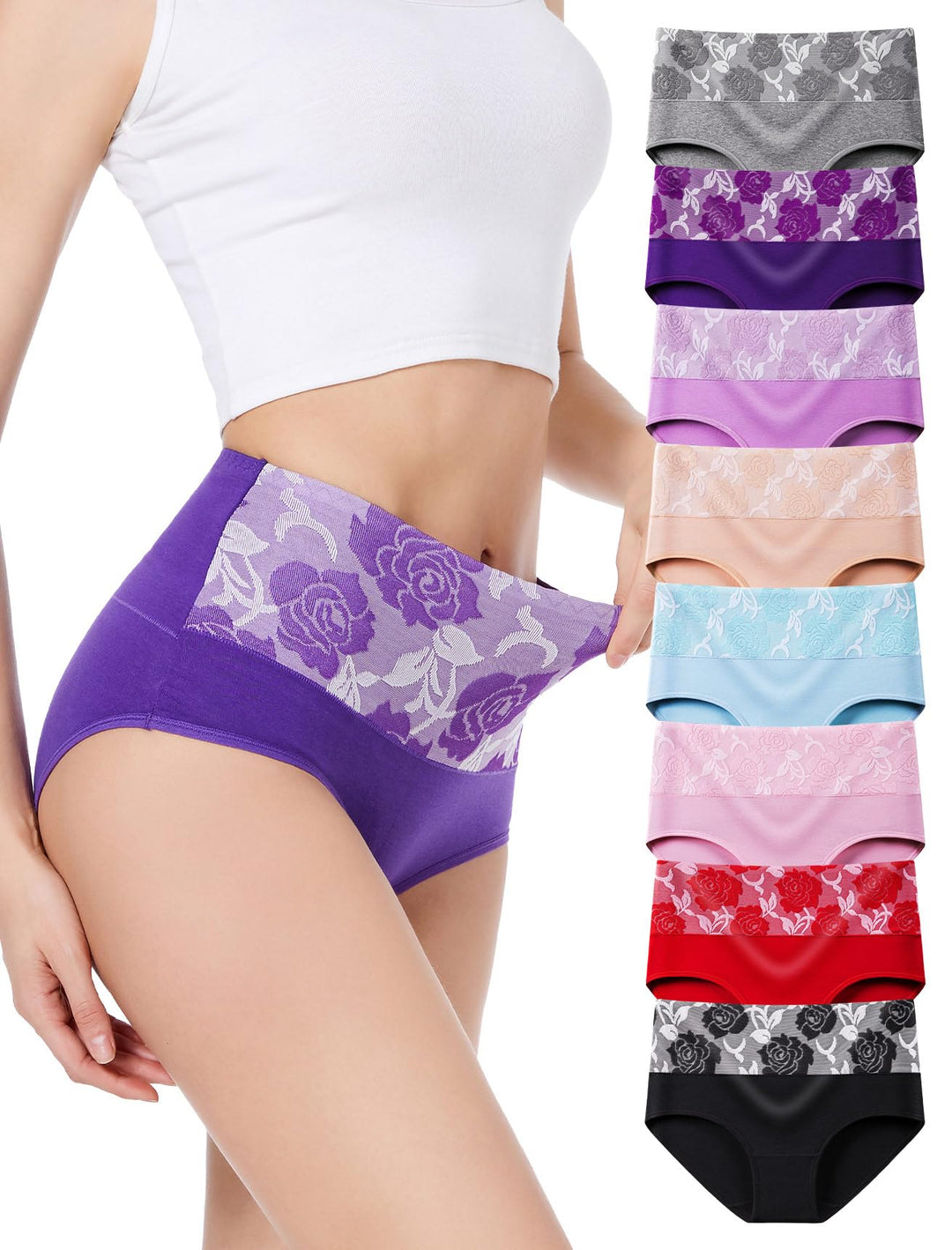 HAVVIS Unterhosen Damen Stretch Baumwolle Hohe Taille Slips Weich Atmungsaktiv Bequeme Unterwäsche M