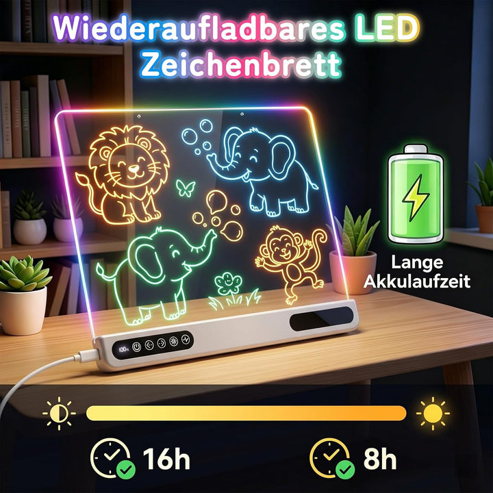 JOVVI LED Zeichenbrett, Kinder Zeichenbrett mit 7 Farben & 4 Modi, Aufladbares Malboard mit Akku und