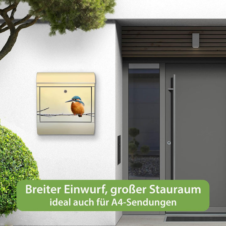 banjado Briefkasten Edelstahl 38x43x12cm & 2 Schlüssel - rostfreier Edelstahl Briefkasten mit Zeitun