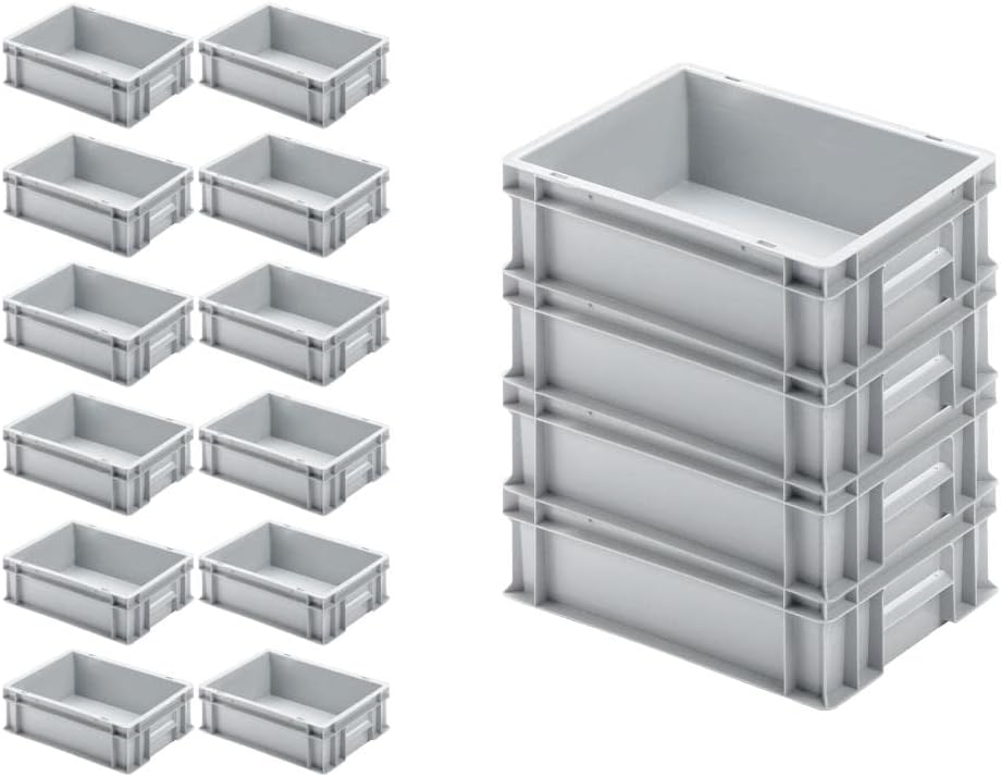 SuperSparSet 16x Eurobehälter mit geschlossenem Griff | HxBxT 12x30x40cm | 11 Liter | Grau | Eurobox
