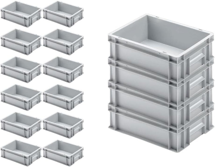 SuperSparSet 16x Eurobehälter mit geschlossenem Griff | HxBxT 12x30x40cm | 11 Liter | Grau | Eurobox