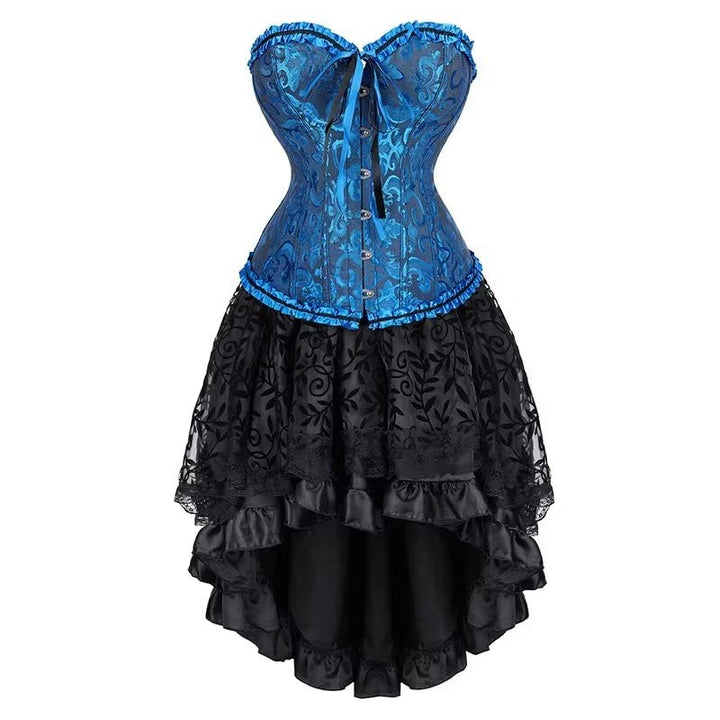 Korsett Kleid Damen Corsage Set Bustier Korsettkleid Blumen Gothic Burlesque L Blackblue, L Blackblu