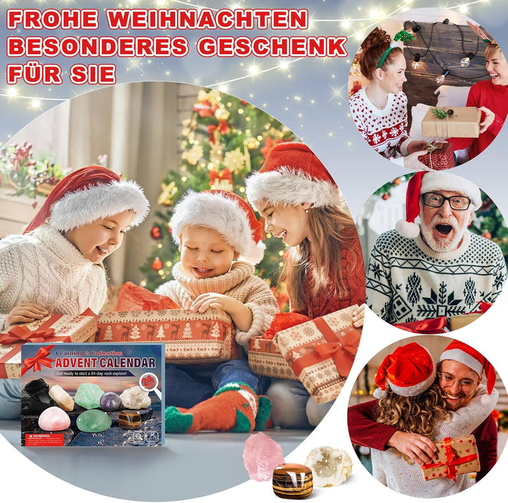 Kristalle Adventskalender 2024 für Kinder Weihnacht Countdown Kalender 24 Stück Sammlung Gesteine un
