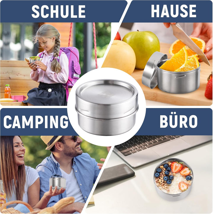 nicelock Brotdose Edelstahl Auslaufsicher (3 Stück), 200ml Klein Edelstahl Dosen, Lunchbox Kinder, L