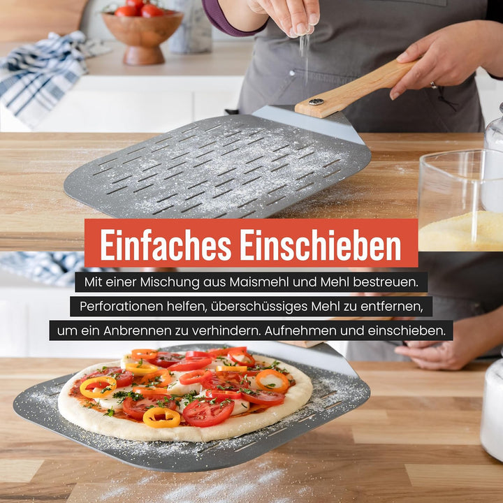 Chef Pomodoro - Pizzaschieber - 30,5 x 35,6 cm - Faltbarer Griff - Perforierte Aluminium Pizzaschauf