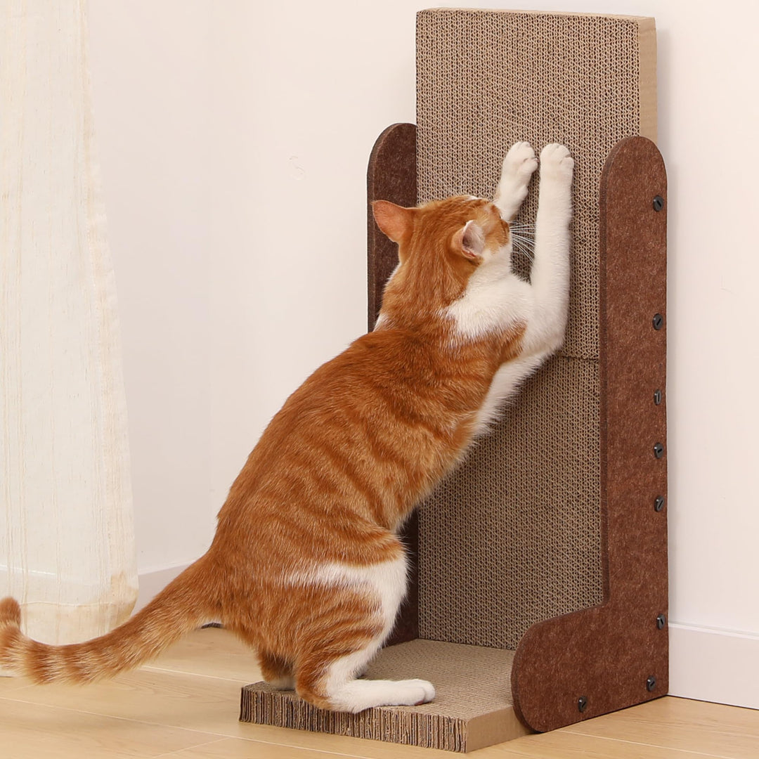 FUKUMARU Kratzbrett Katzen, 68 cm hohe L förmige Kratzpappe für Katzen, widerstandsfähig Katzenkratz