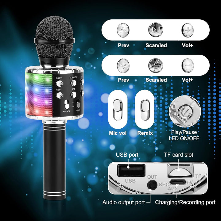 ShinePick Karaoke-Mikrofon, kabellos, Karaoke-Mikrofon, Bluetooth, tragbar, für Kinder/Erwachsene, S