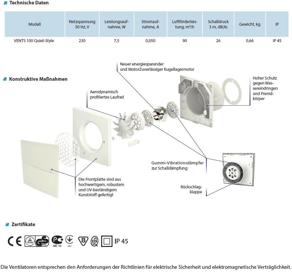 VENTS Kleinraumventilator Wandventilator Quiet Style 100