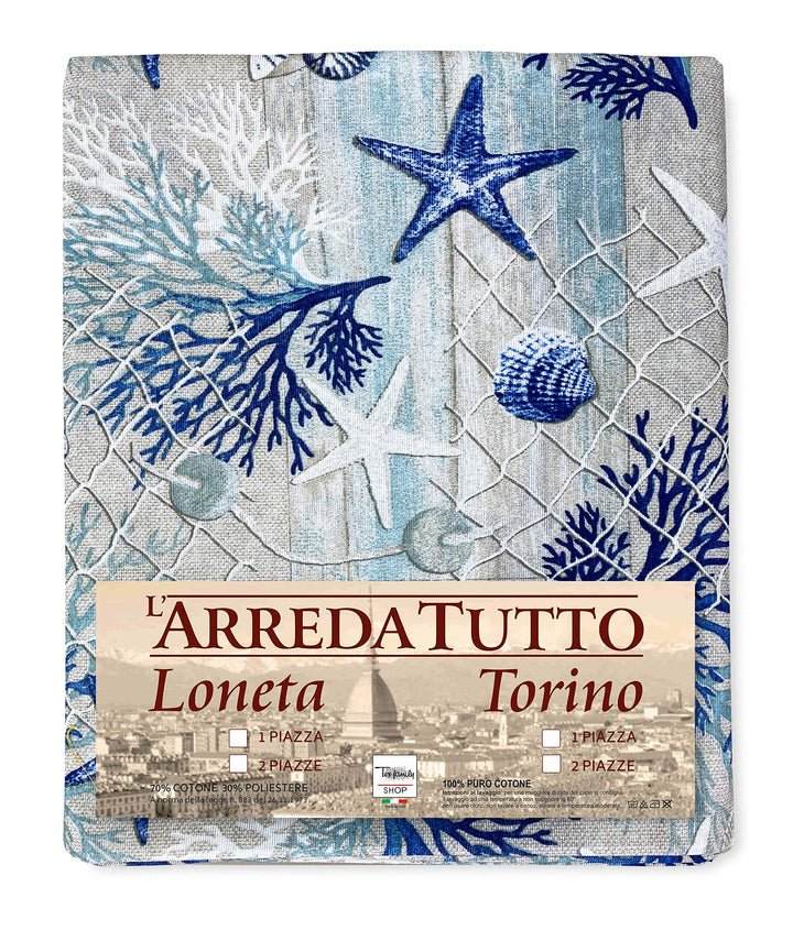 Tex Family Tagesdecke Gran Foulard Sofaüberwurf Stoff Loneta Meer Korallen blau - Einzelbett, Einzel