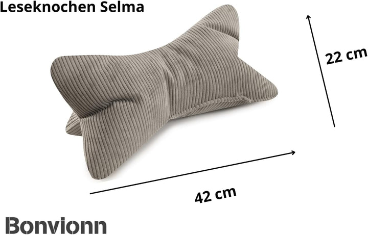 Leseknochen Selma Cord Look ergonomische Form für Nacken- oder Lendenstütze Flexible Stütze für Büch