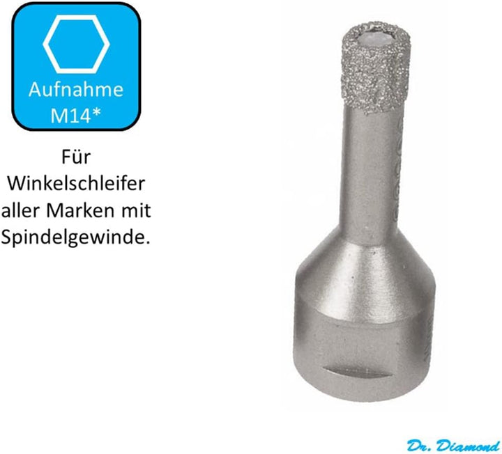 Dr. Diamond | M14 Fliesenbohrer Hochleistungs-Trockenbohrkrone für Winkelschleifer - Spezial Kernboh
