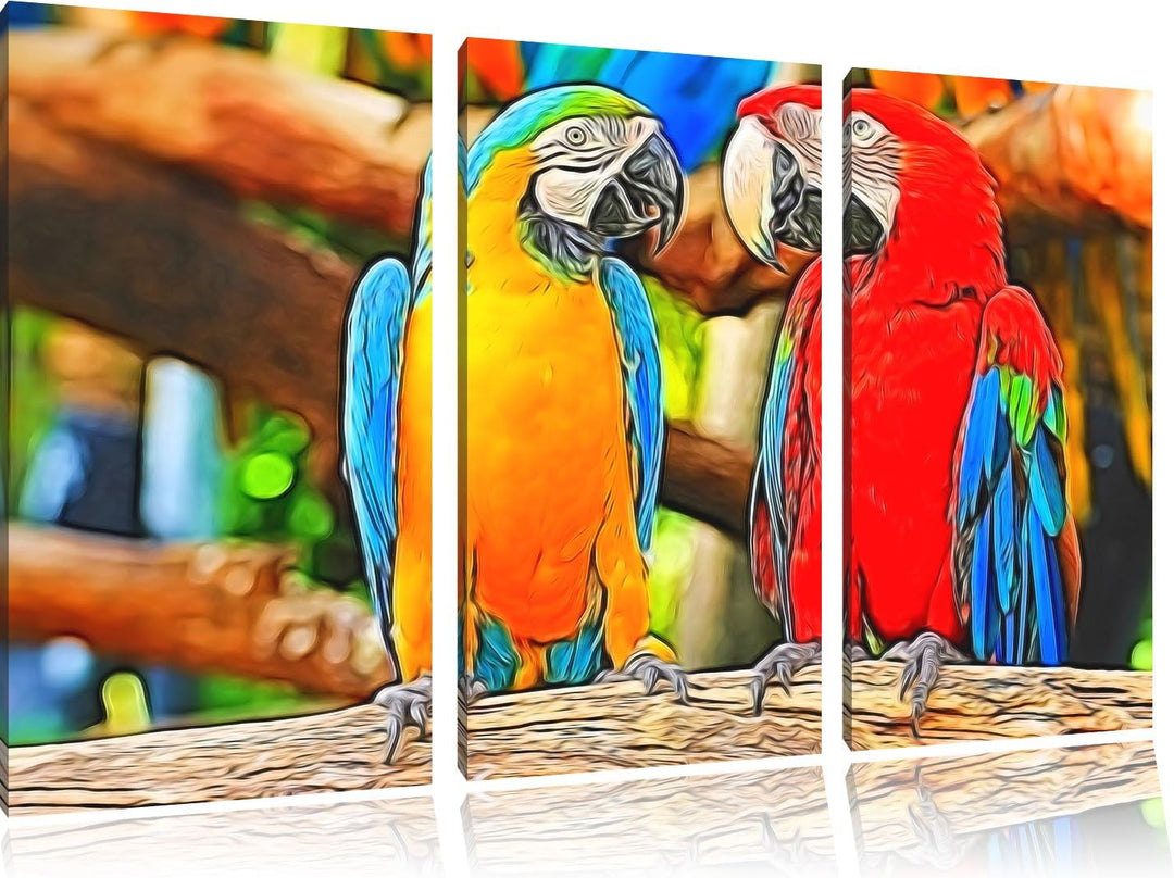 Verliebtes Papageienpärchen3-Teiler Leinwandbild 120x80 Bild auf Leinwand, XXL riesige Bilder fertig