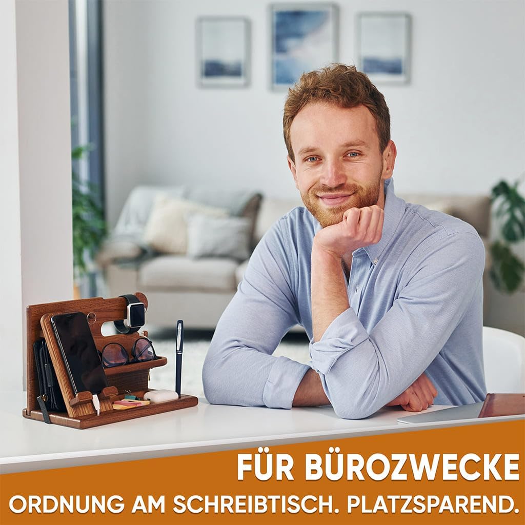 TESLYAR Holz Telefon Dockingstation & Schreibtisch Organizer Holz mit Handyständer Beige für Büro Au