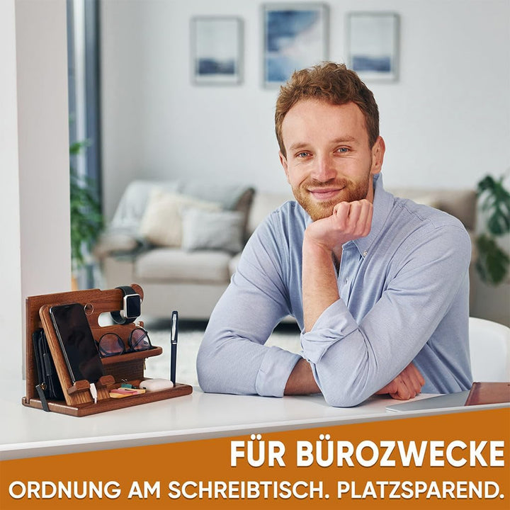 TESLYAR Holz Telefon Dockingstation & Schreibtisch Organizer Holz mit Handyständer Beige für Büro Au