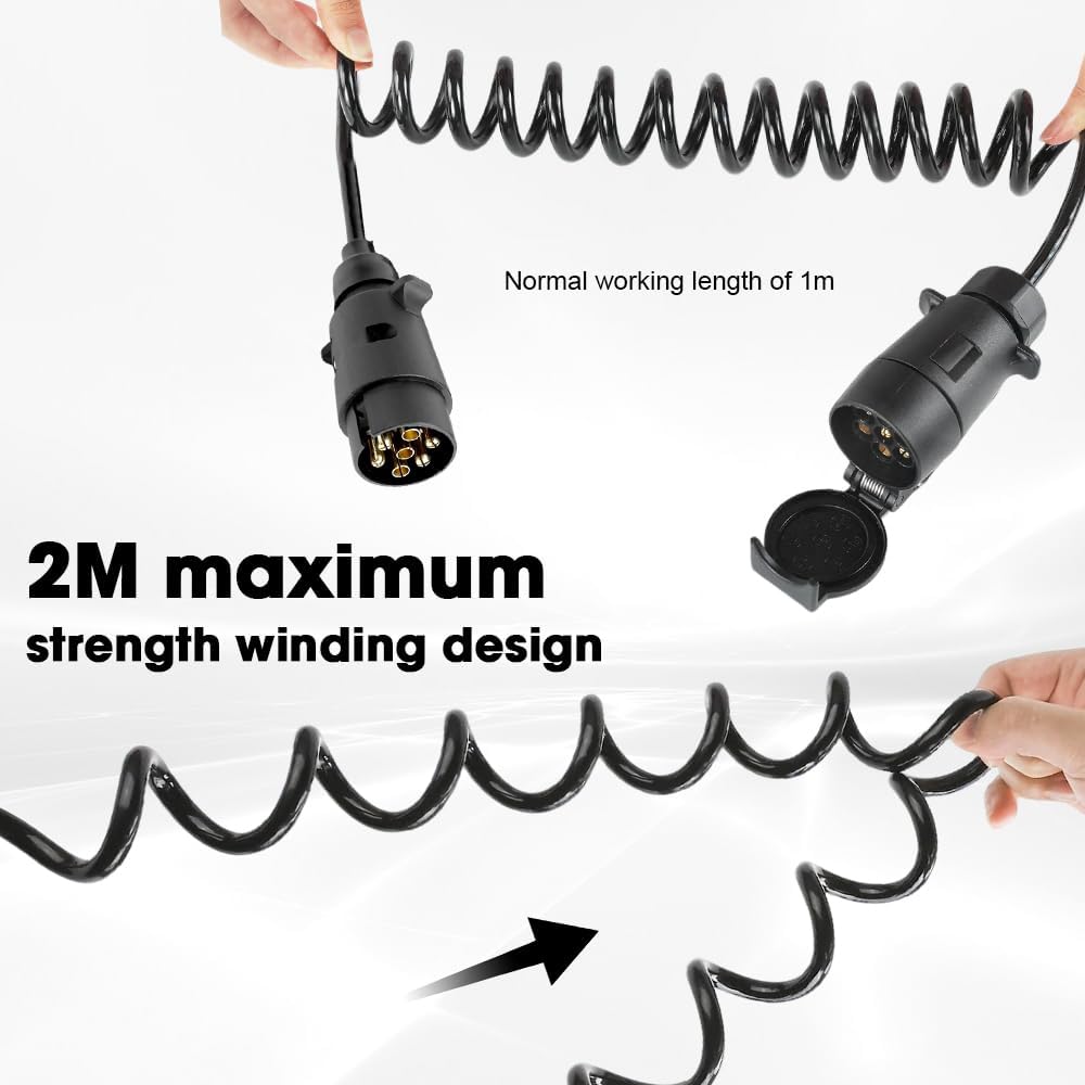 2M Anhänger Verlängerungskabel, 7 Polig auf 7 Polig Anhängerkabel Spiralkabel Adapter Stecker Anhäng