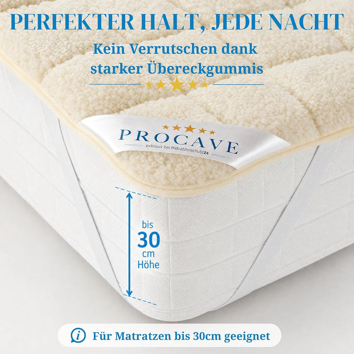 PROCAVE weiches Unterbett mit Lammflor und Schurwolle, hochwertige Matratzen-Topper, Matratzen-Schon