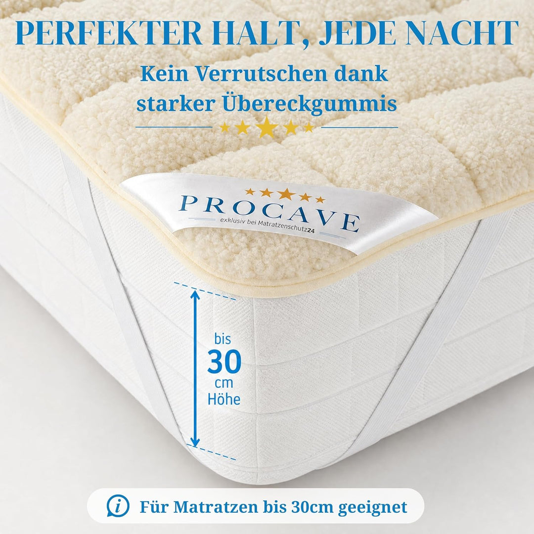 PROCAVE weiches Unterbett mit Lammflor und Schurwolle, hochwertige Matratzen-Topper, Matratzen-Schon