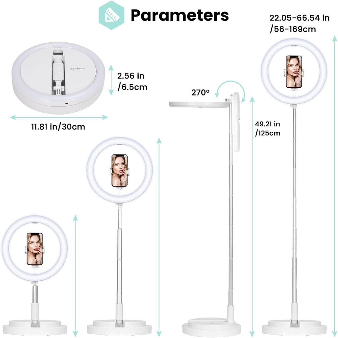 TARION Ringlicht mit Stativ LED Ringleuchte: Tisch Ring Light 11,8 Zoll Ringlampe Lichtring Faltbare