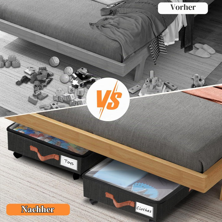 Unterbett Aufbewahrungsbox mit Rollen, 2 Stück 38L Gross Unterbett Aufbewahrung mit Deckel Metallrah