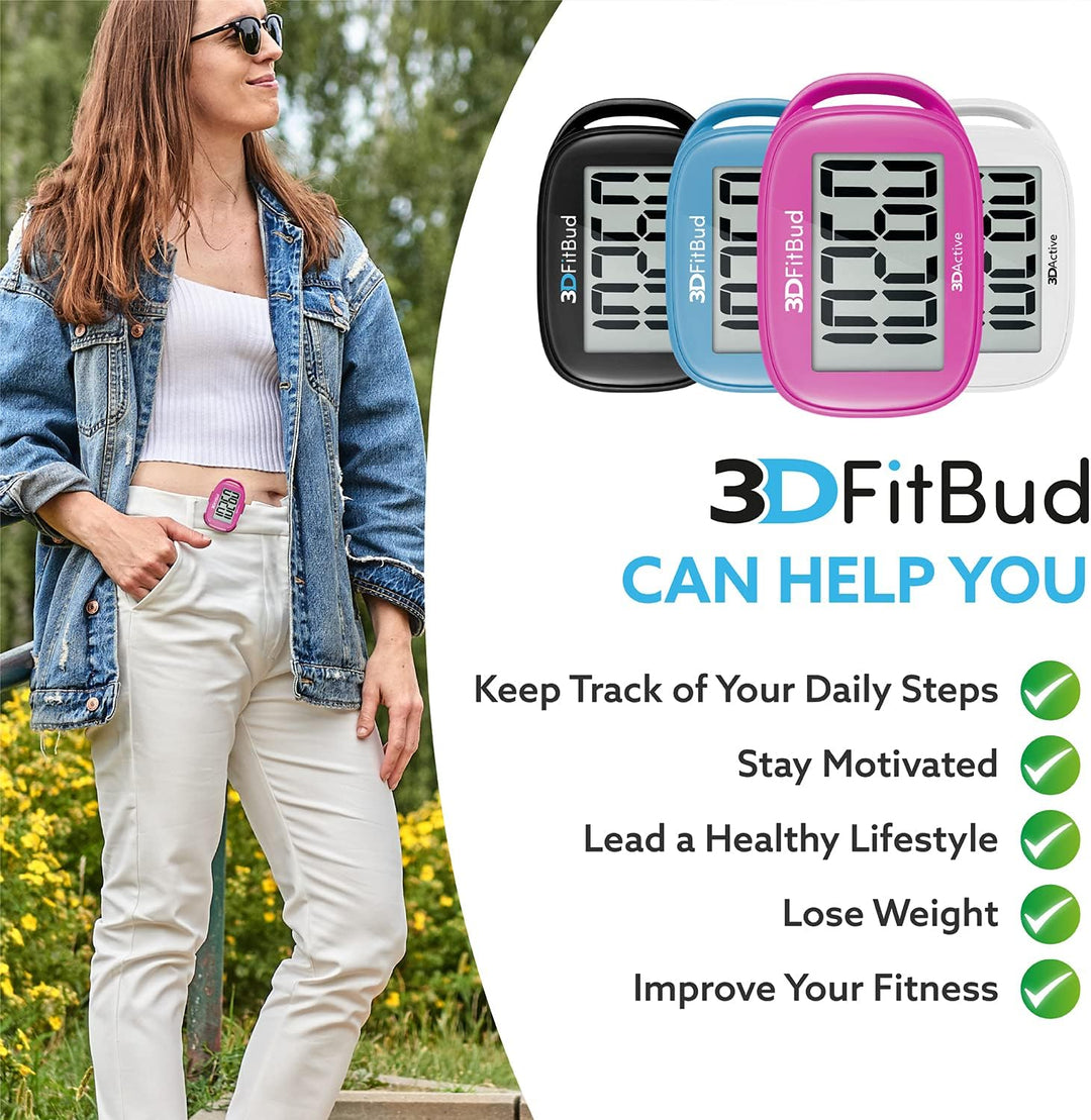 3DFitBud Einfacher Schrittzähler Walking 3D Schrittzähler mit Clip und Umhängeband, A420S Pink, Pink