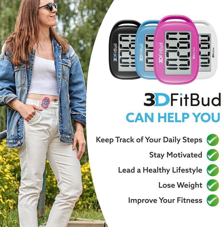 3DFitBud Einfacher Schrittzähler Walking 3D Schrittzähler mit Clip und Umhängeband, A420S Pink, Pink
