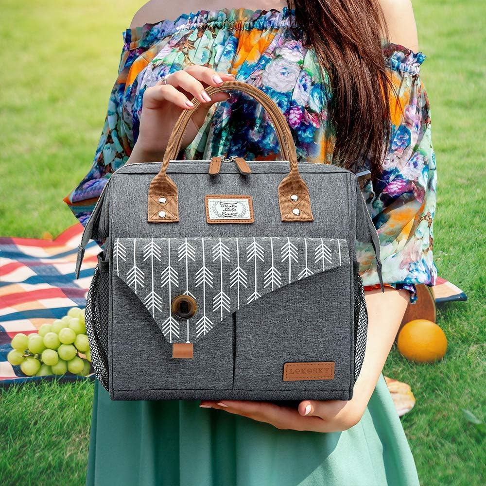 Lekesky Kühltasche Damen Lunchtasche Isolierte für Frauen Auslaufsichere Weit Geöffnete Lunchbox, 11