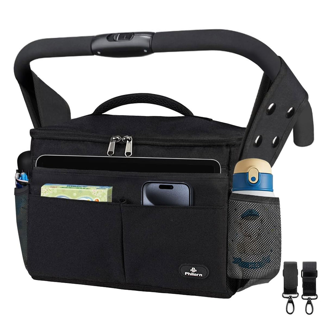 PHILORN Kinderwagen Organizer mit Isolierte Getränkehalter, Universal Kinderwagentasche, Baby Grosse