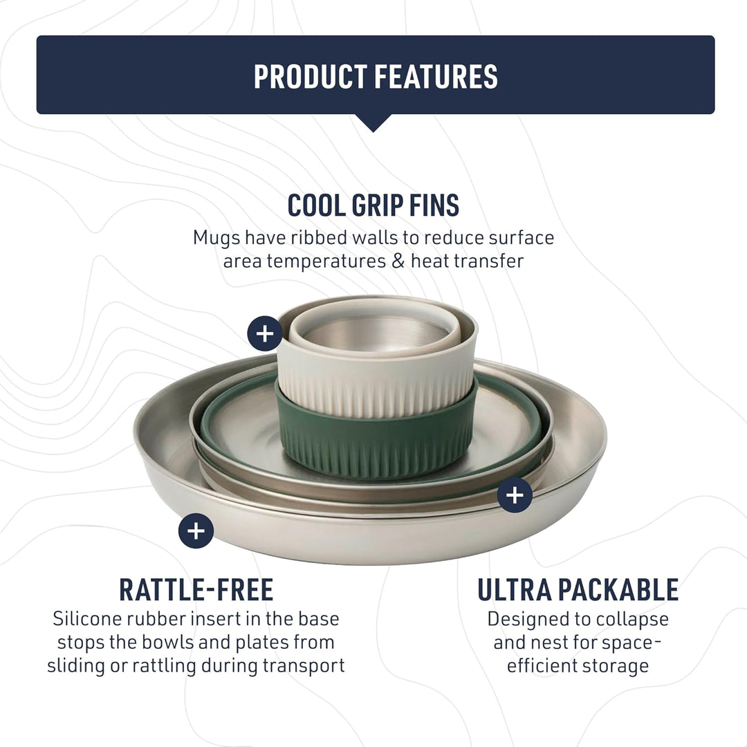 Sea to Summit Detour Stainless Steel Collapsible Dinnerware Set 2P 6-teilig - Geschirrset green-grey