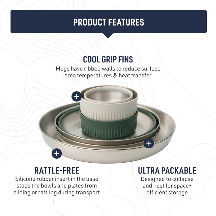 Sea to Summit Detour Stainless Steel Collapsible Dinnerware Set 2P 6-teilig - Geschirrset green-grey