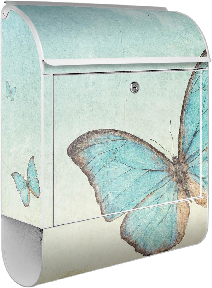 banjado® Design Briefkasten mit Motiv Blaue Schmetterlinge 39x47x14cm &amp; 2 Schlüssel - Briefkasten St