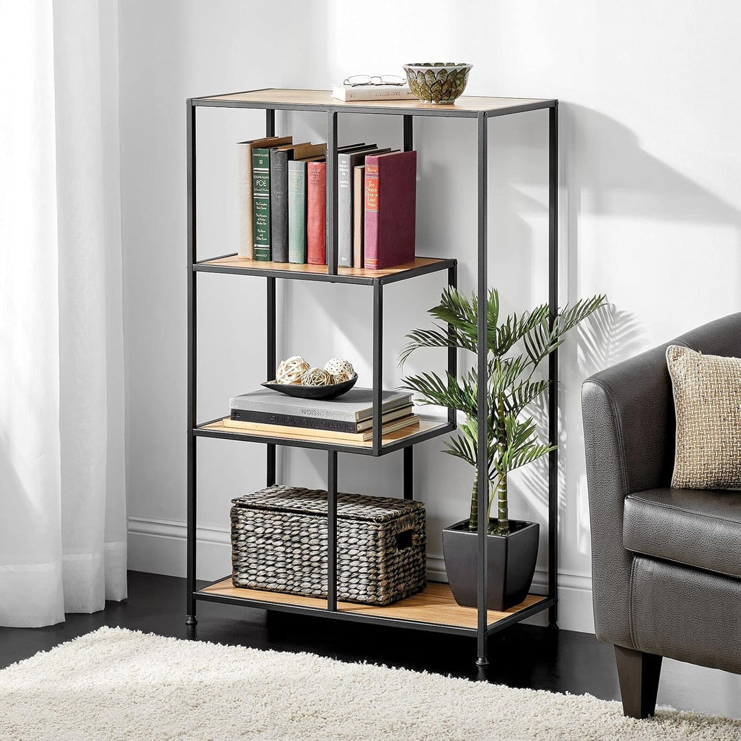 mDesign Bücherregal mit vier Ebenen – kleines Buch Regal aus Metall und Holz – modernes Raumteiler R