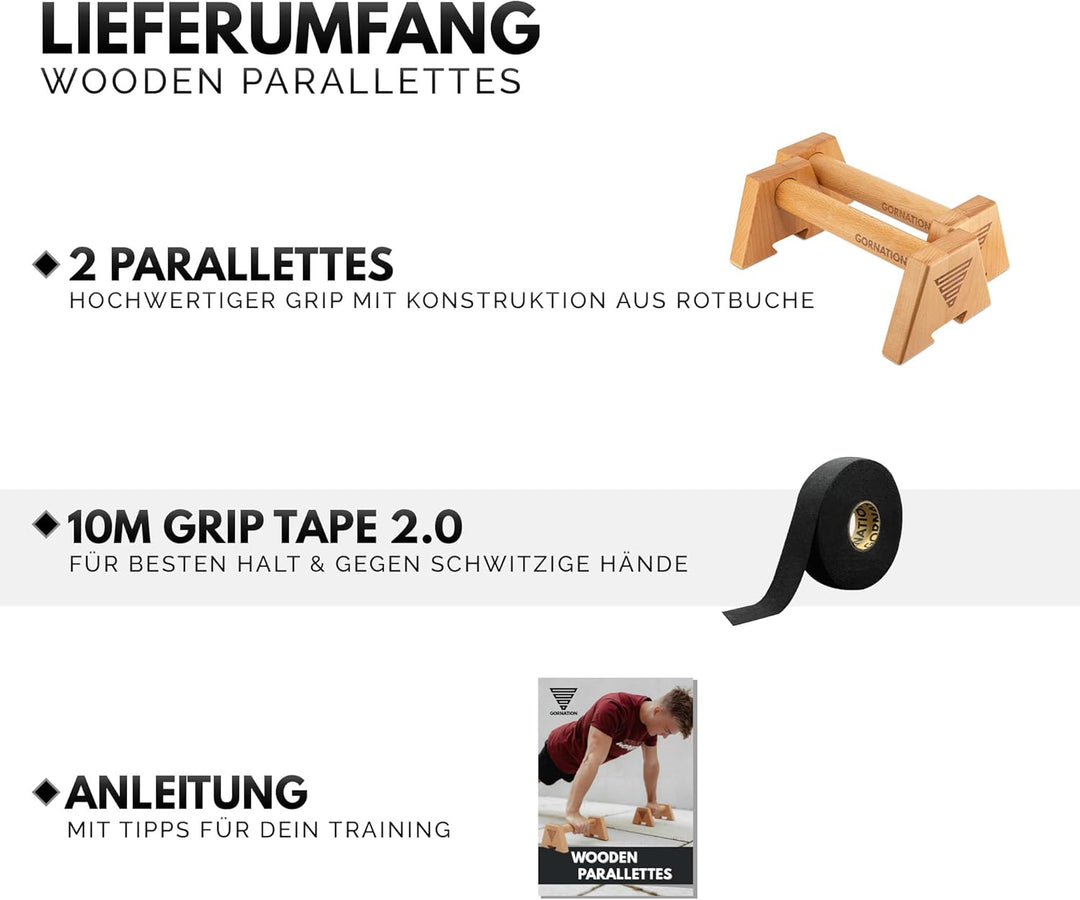 GORNATION Wooden Parallettes für Liegestütze, Liegestützgriffe aus Holz, Calisthenics &amp; Fitness Trai