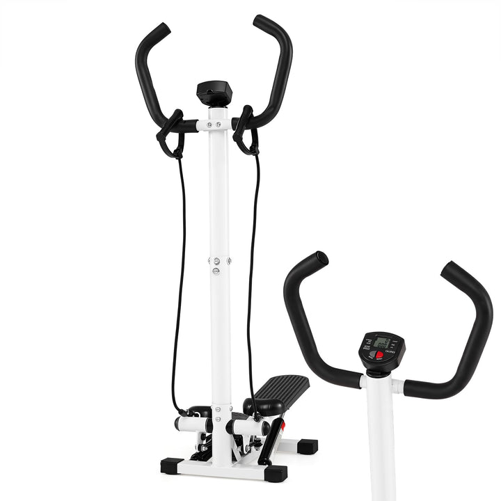 COSTWAY Mini Stepper mit Lenker, leise &amp; rutschfest | Fitness-Stepper mit Widerstandsbändern &amp; LCD D