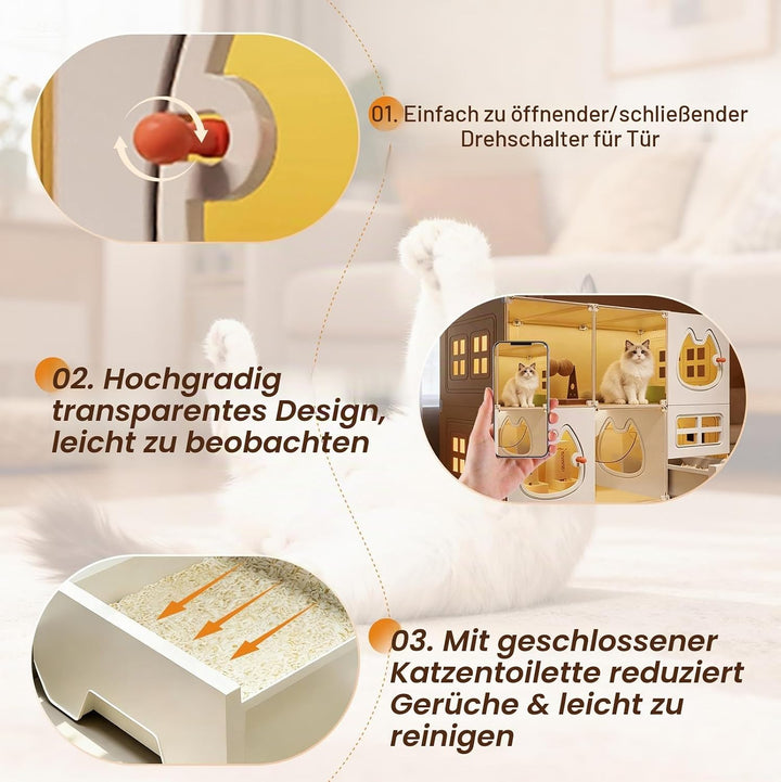 2 Stöckig Grosse Katzenkäfige für Den Innenbereich mit Katzentoilette, Katzenkäfig für den Innenbere