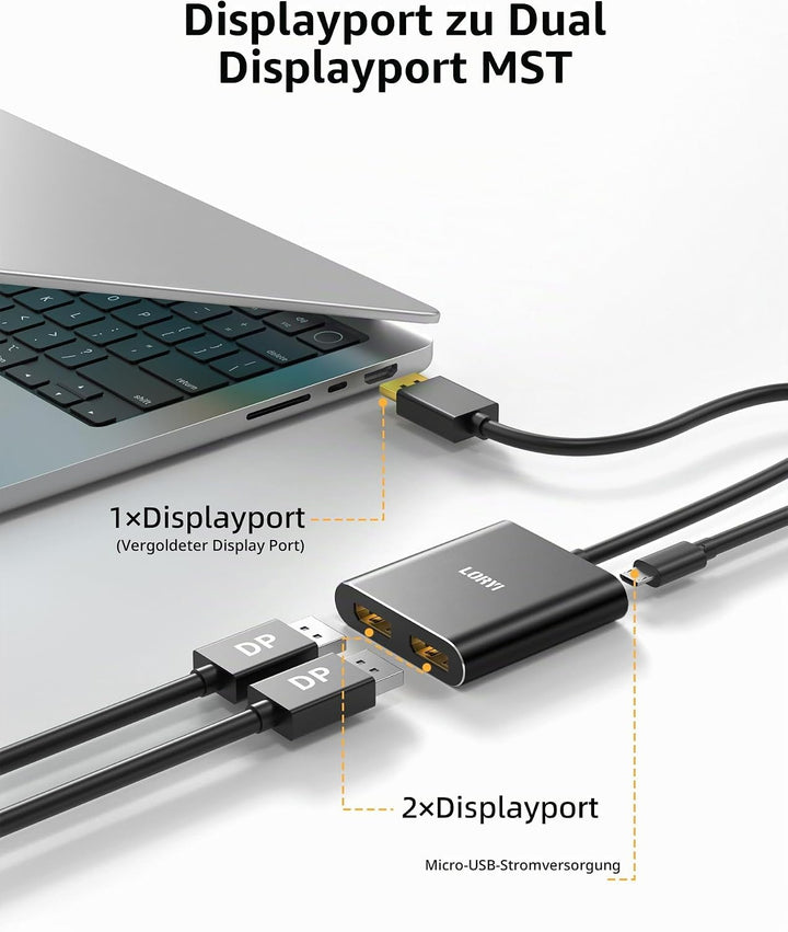 Displayport auf Dual-Displayport-Splitter-Adapter, 4K60Hz MST-Displayport-Hub, 1-in-2-Out-Display-Po