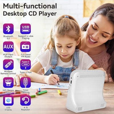 Qoosea Desktop CD Player Bluetooth CD-Spieler mit Lautsprechern für Zuhause Tragbarer CD-Player mit