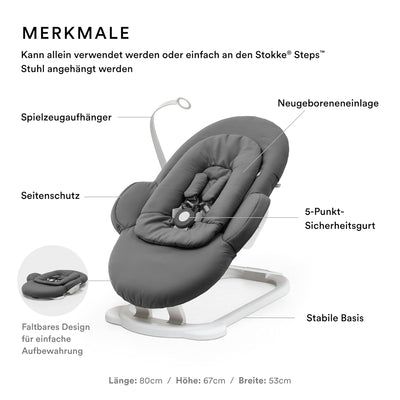Stokke Steps Wippe, Herringbone Grey/Gestell in White - Für Babys von 0-6 Monaten - Ermöglicht selbs