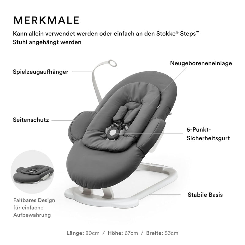 Stokke Steps Wippe, Herringbone Grey/Gestell in White - Für Babys von 0-6 Monaten - Ermöglicht selbs